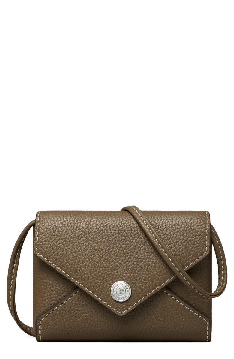 Tory Burch Leather Card Case Lanyard, Main, color, Wild Mushroom