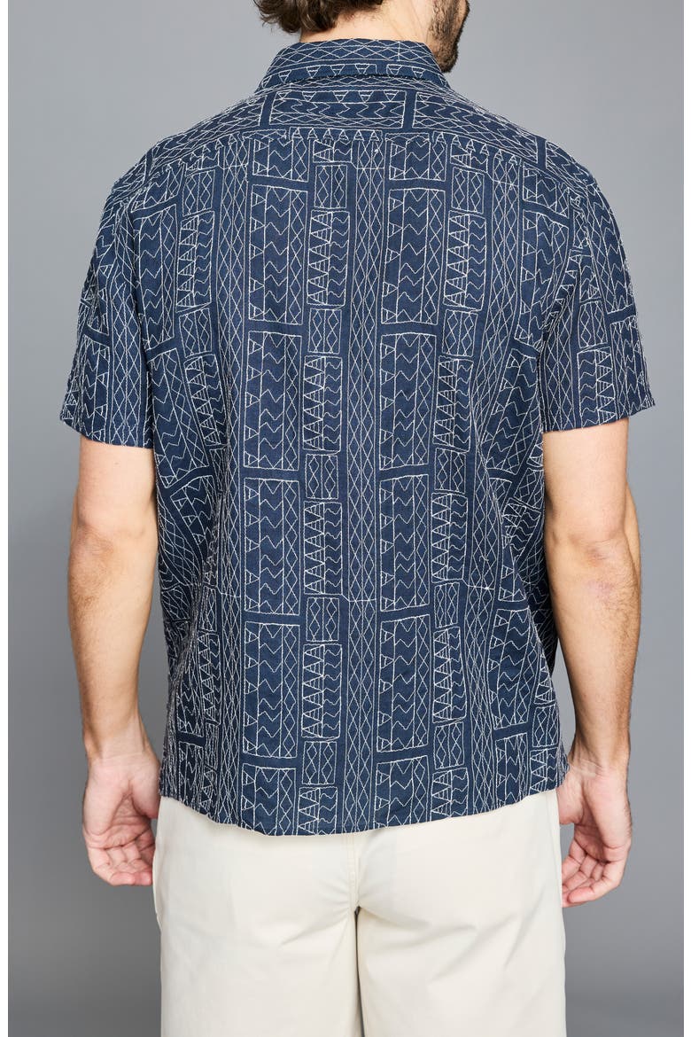 Geo Stitch Short Sleeve Linen Sport Shirt, Alternate, color, BLUE