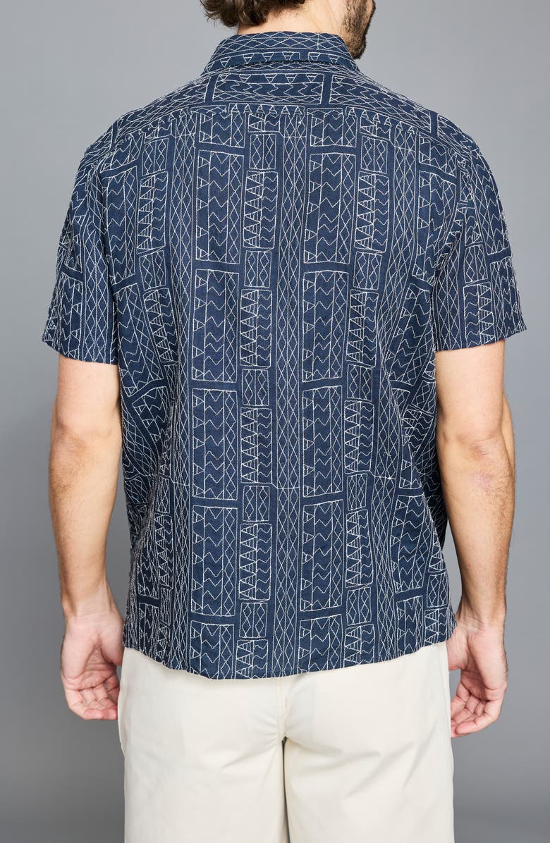 Billy Reid Geo Stitch Short Sleeve Linen Sport Shirt, Alternate, color, Blue