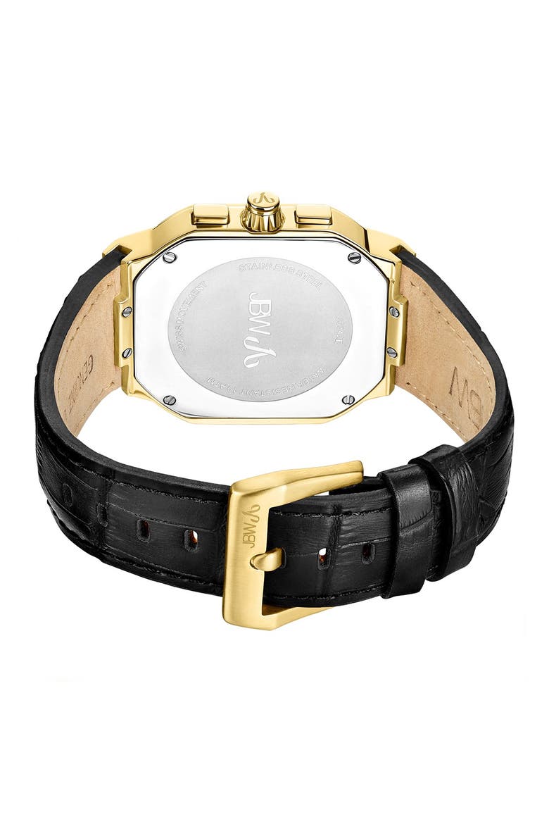 Men's Orion Diamond Croc Embossed Leather Watch, 43mm - 0.12 ctw, Alternate, color, GOLD