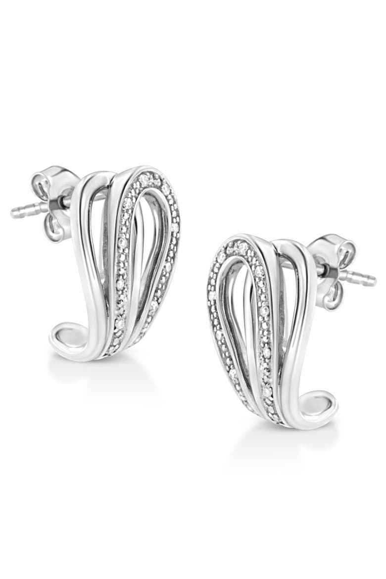 Silver Pave- Diamond Accent Horseshoe Hoop Earring, Alternate, color, White