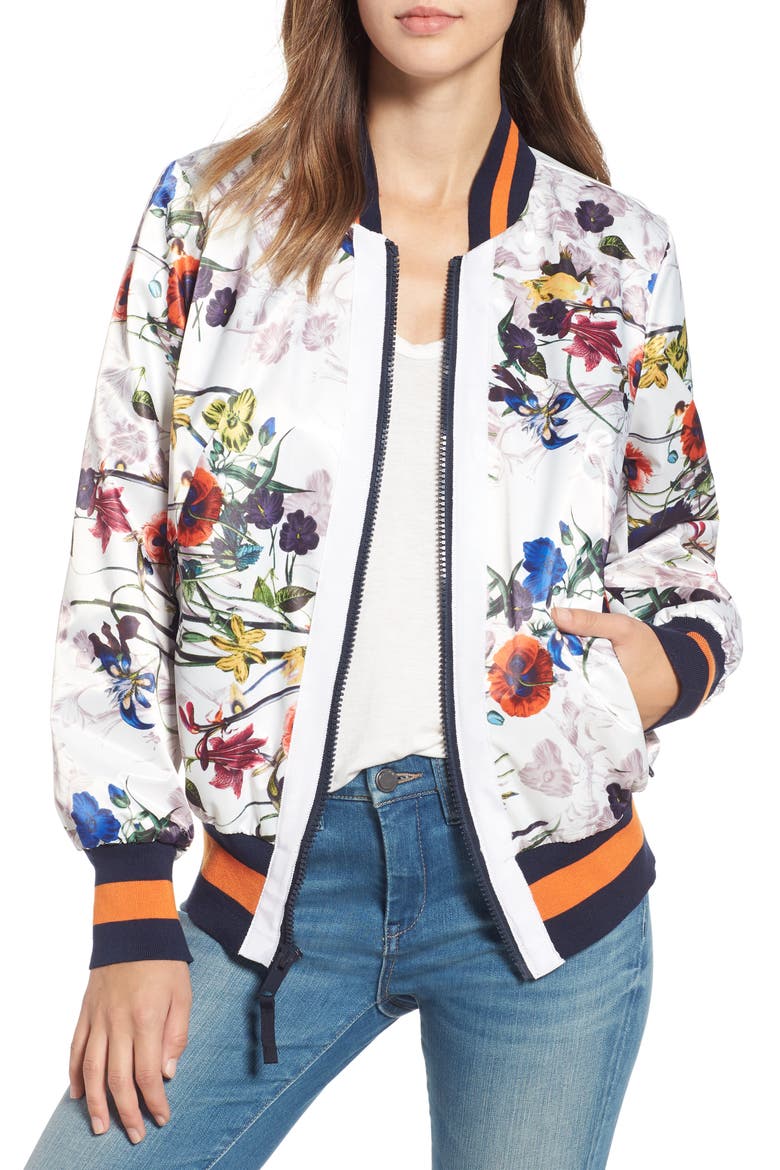 Flower Print Bomber Jacket, Main, color, TROPICAL FLORAL