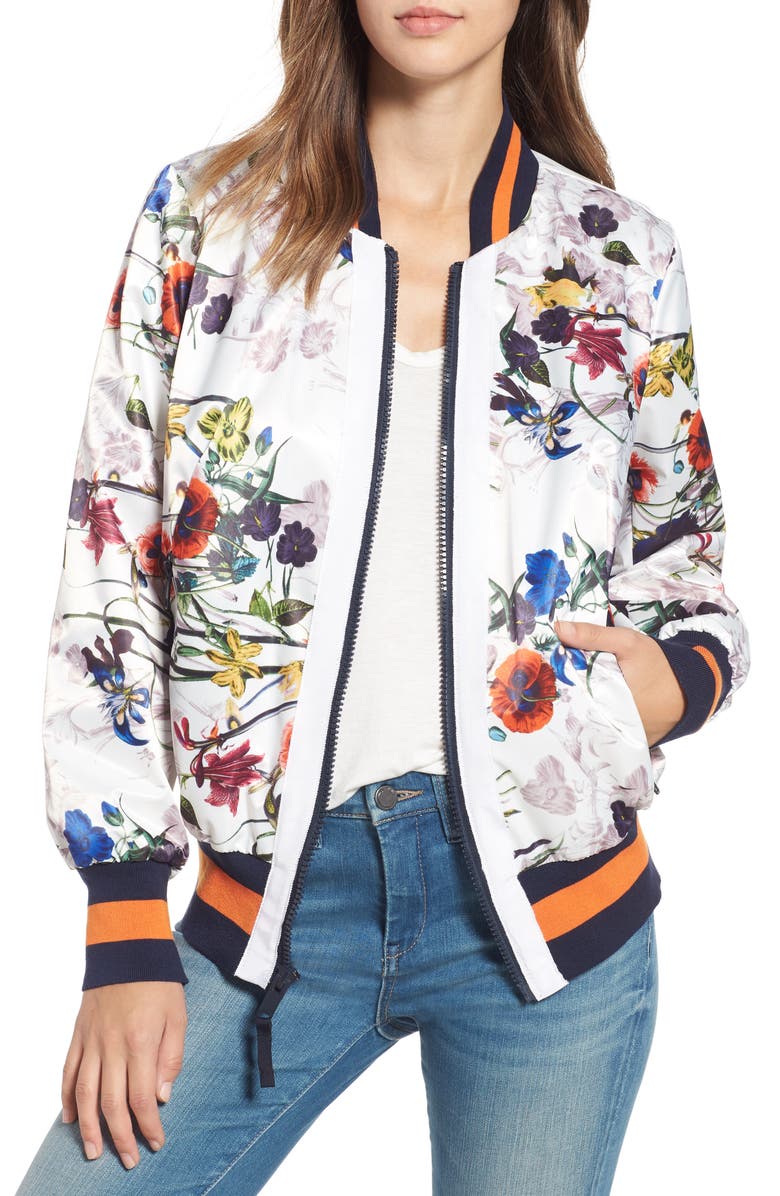 RACHEL Rachel Roy Flower Print Bomber Jacket, Main, color, 