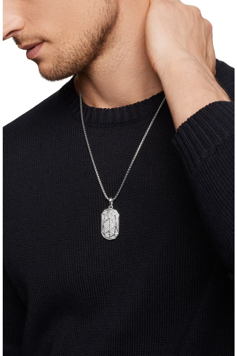 Torqued Faceted Amulet in Sterling Silver with Pavé Diamonds, Alternate, color, STERLING SILVER