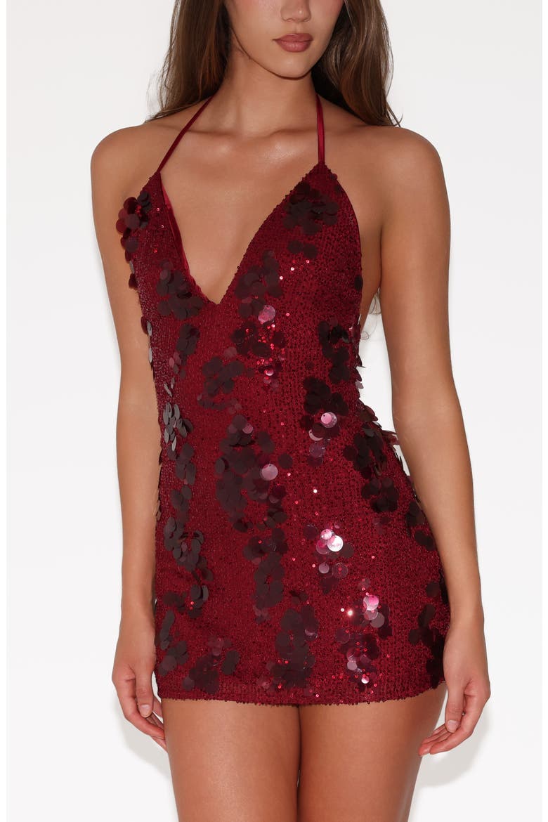 Sequin & Paillette Halter Neck Minidress, Alternate, color, RED