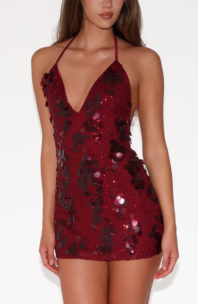 Tiger Mist Sequin & Paillette Halter Neck Minidress, Alternate, color, Red