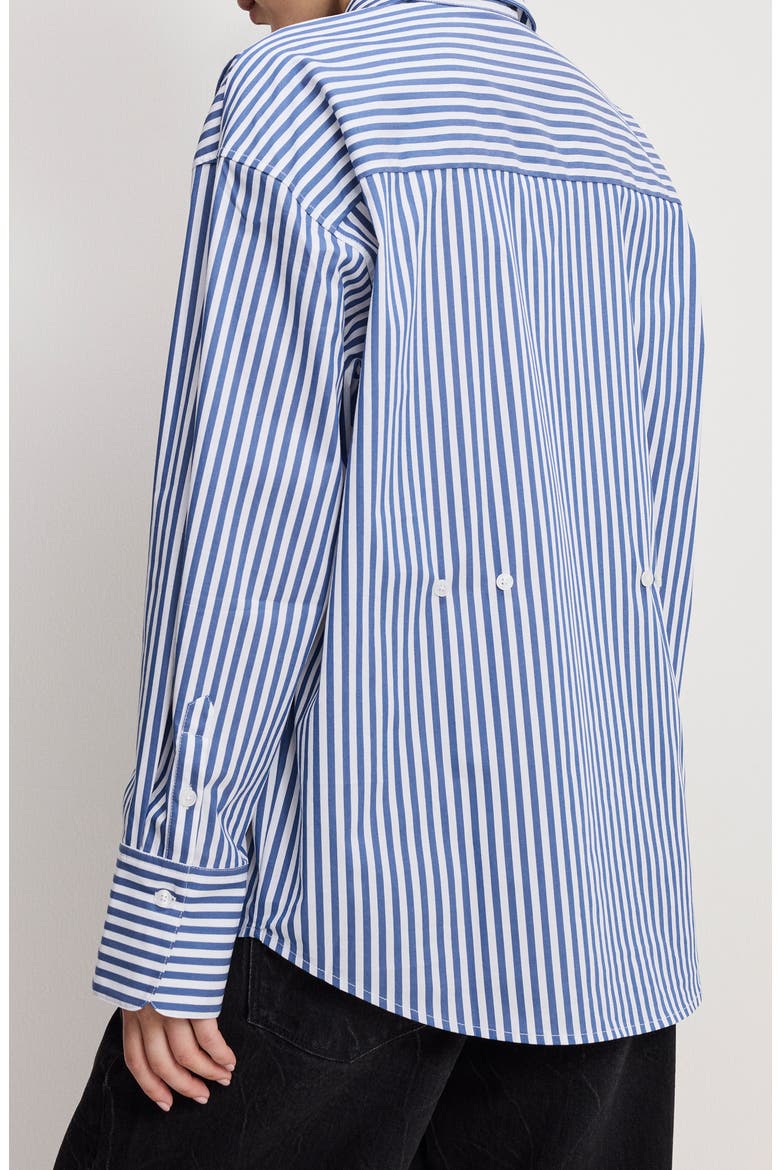 Oversize Cotton Poplin Button-Up Shirt, Alternate, color, INDIGO STRIPE