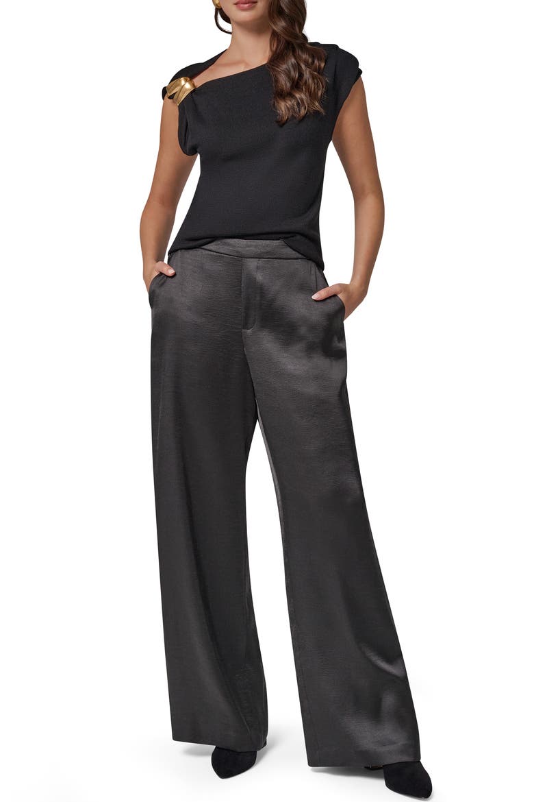 Wide Leg Pull On Pants, Alternate, color, BLACK