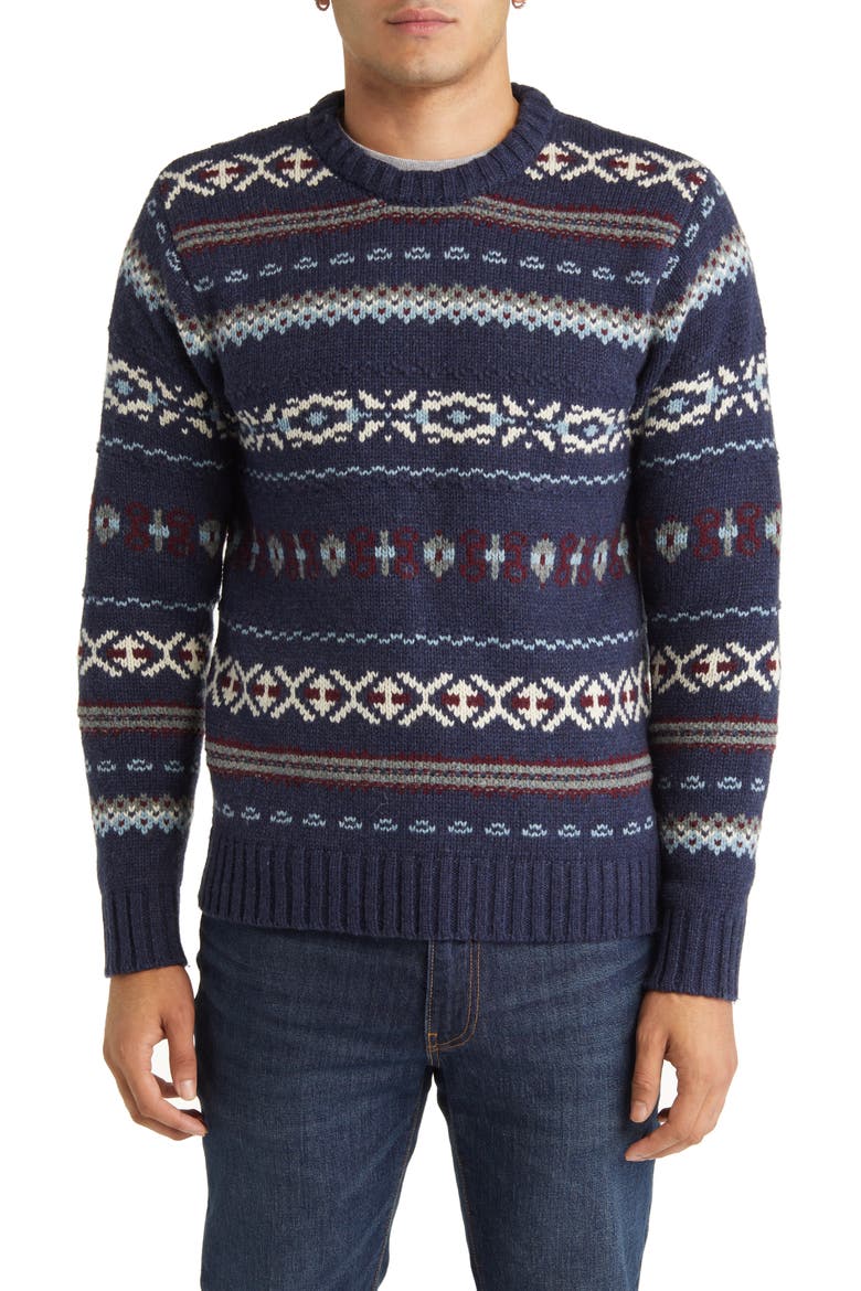 Fair Isle Crewneck Wool Blend Sweater, Main, color, NAVY