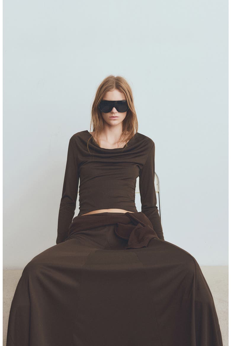 Odette Cowl Neck Top, Alternate, color, BROWN