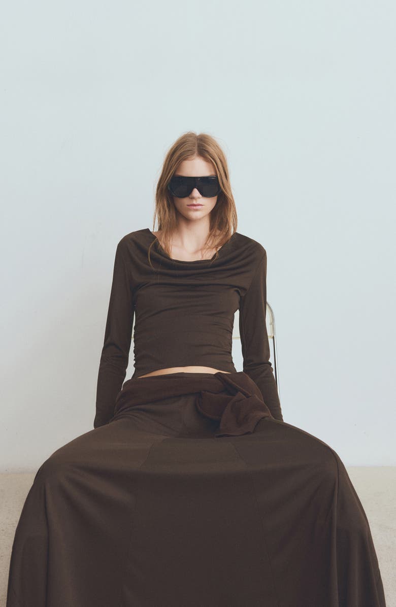 MANGO Odette Cowl Neck Top, Alternate, color, Brown