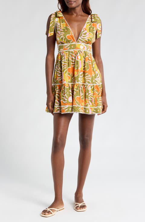 Cara Abstract Print Cotton Cover-Up Minidress