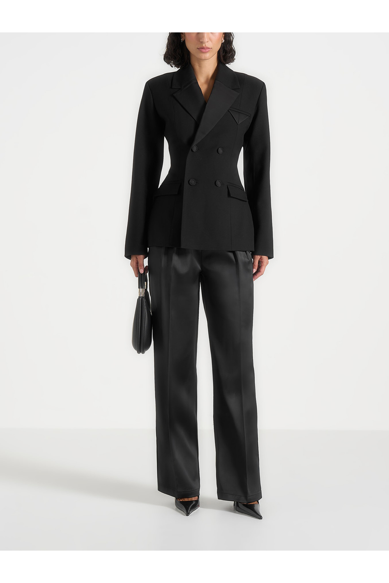 Maia Double Breasted Satin Lapel Blazer Hourglass, Alternate, color, Black