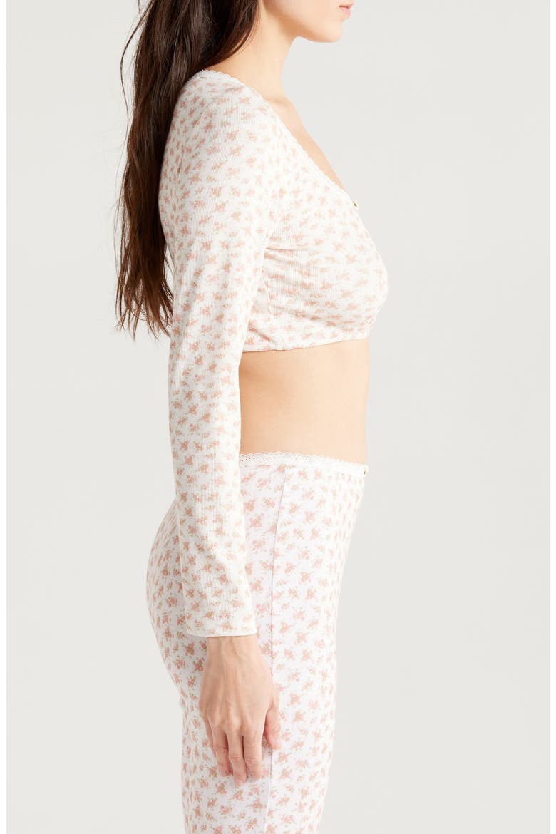 Lace Trim Long Sleeve Stretch Modal Crop Top, Alternate, color, DITSY PINK FLORAL