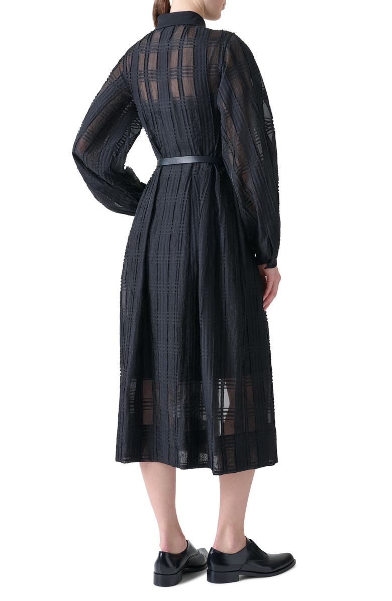 Akris Plaid Long Sleeve Organdy Midi Shirtdress, Alternate, color, Black