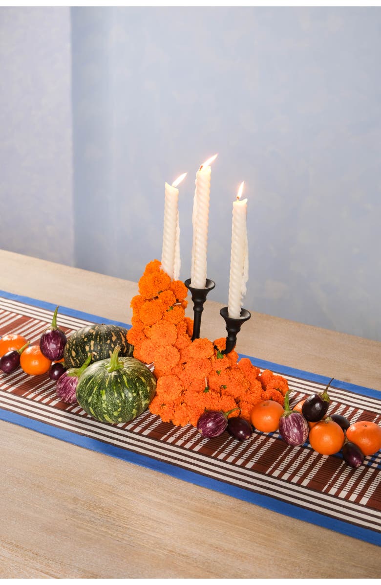 Inner Child Shetland Plaid Blockprint Tablerunner, Alternate, color, Brown