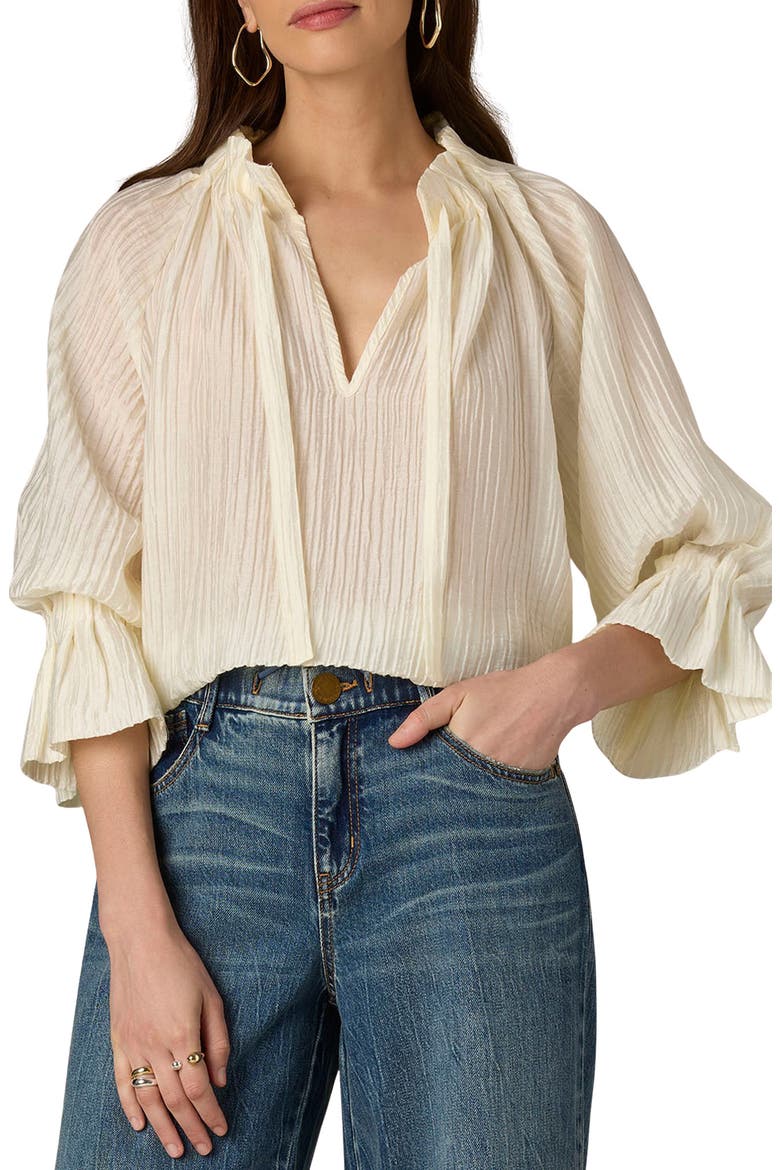 Pleated Tie Neck Top, Main, color, IVORY