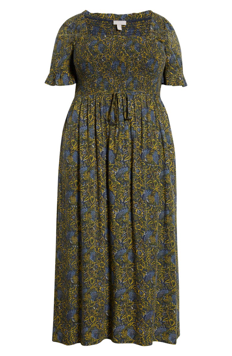 Chelsea28 Smocked Ruffle Maxi Dress, Alternate, color, Navy- Yellow Jasmine Boho