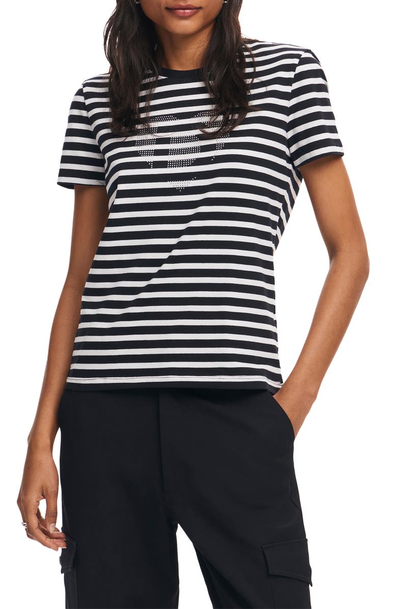 Desigual Daisy Stripe Cotton Graphic T-Shirt, Main, color, 