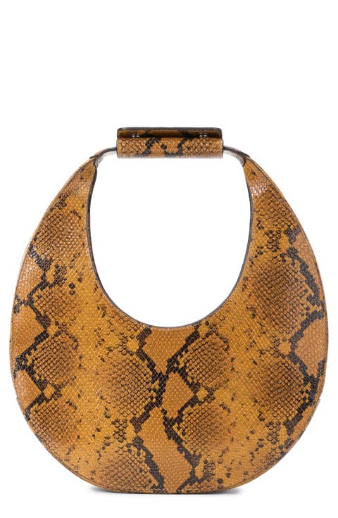 Moon Snakeskin Embossed Leather Top Handle Tote