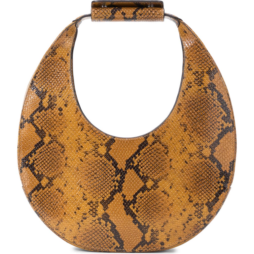 Staud Moon Snakeskin Embossed Leather Top Handle Tote In Brown