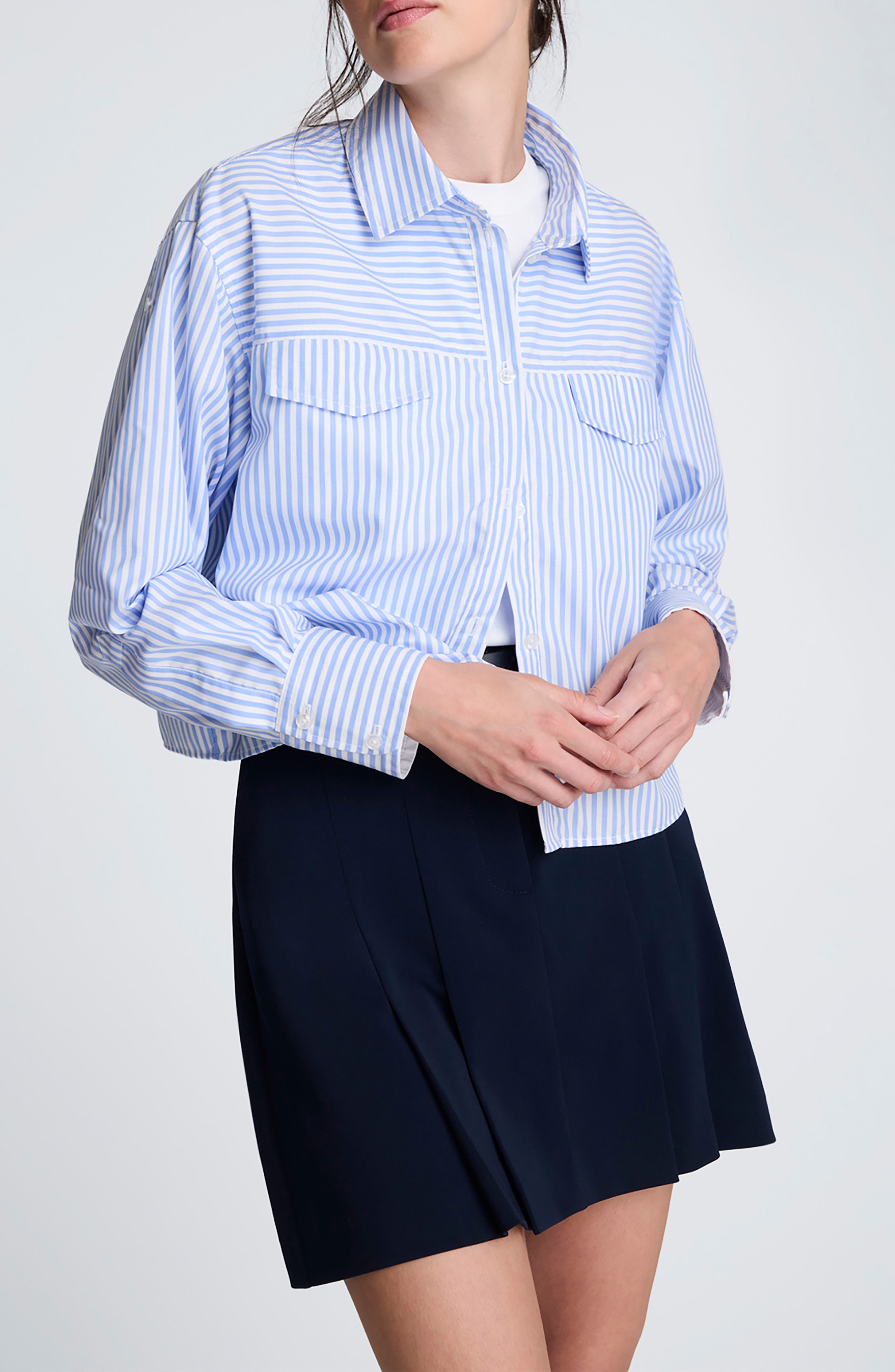 Kenneth Cole Stripe Crop Button-Up Shirt