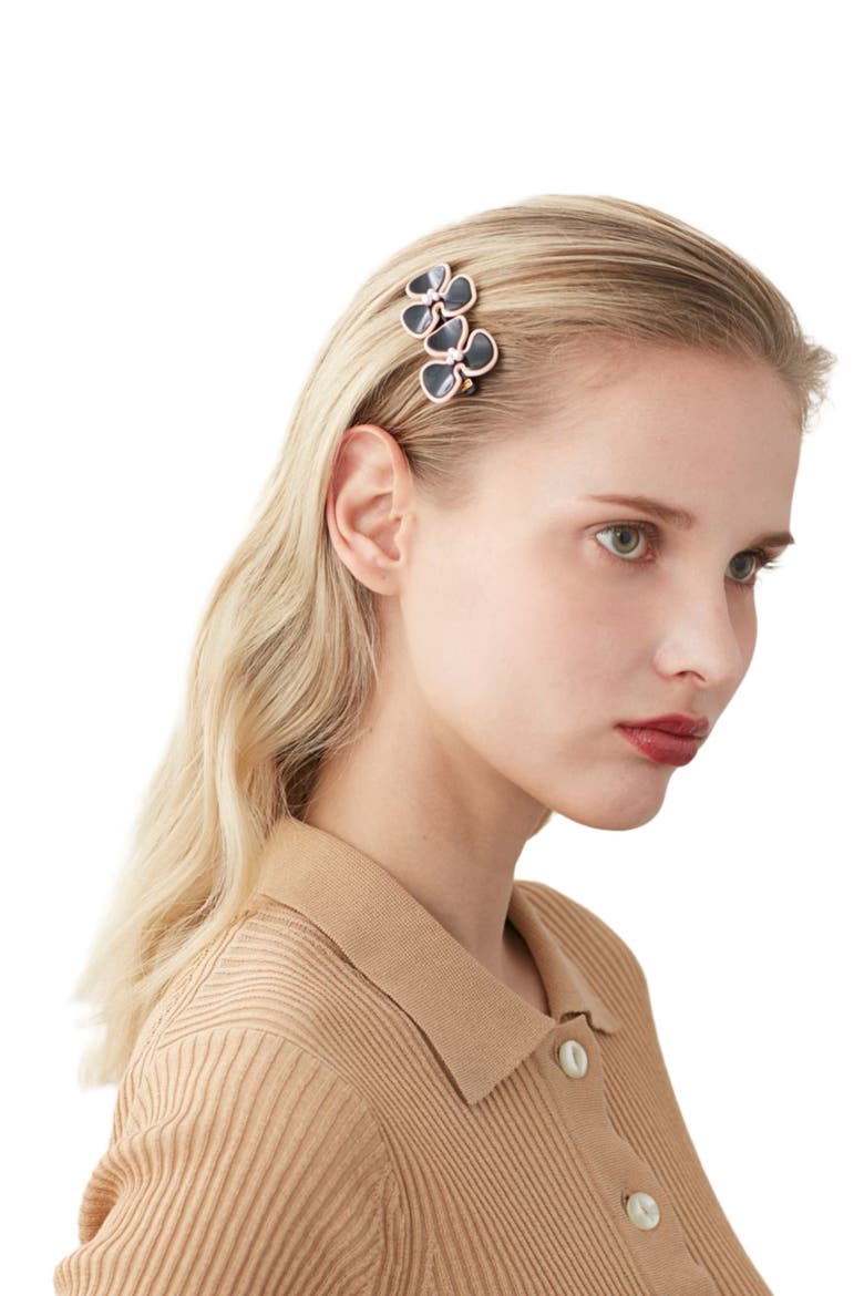 Camelia acetate side barette, Alternate, color, Beige