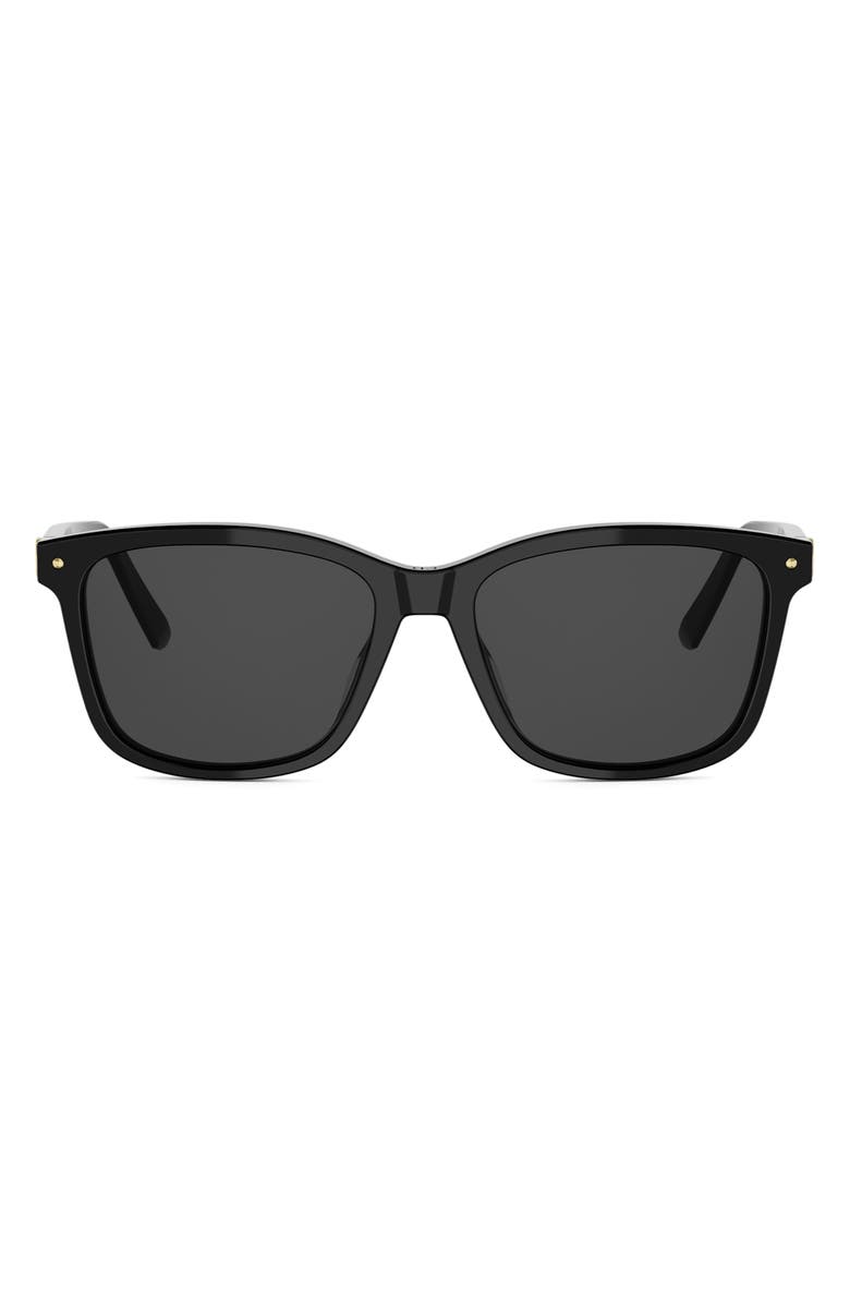 DIOR Petit CD S2I 54mm Rectangular Sunglasses, Main, color, Shiny Black / Smoke