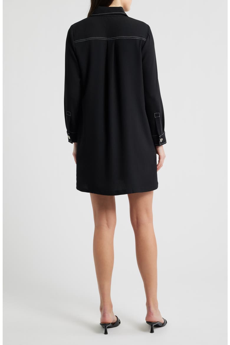 Contrast Long Sleeve Mini Shirtdress, Alternate, color, RICH BLACK