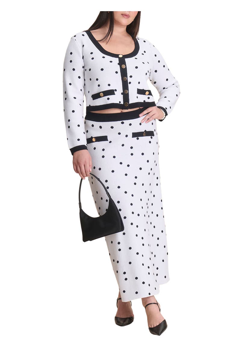 ELOQUII Intarsia Trumpet Sweater Skirt, Main, color, Twin Dots White