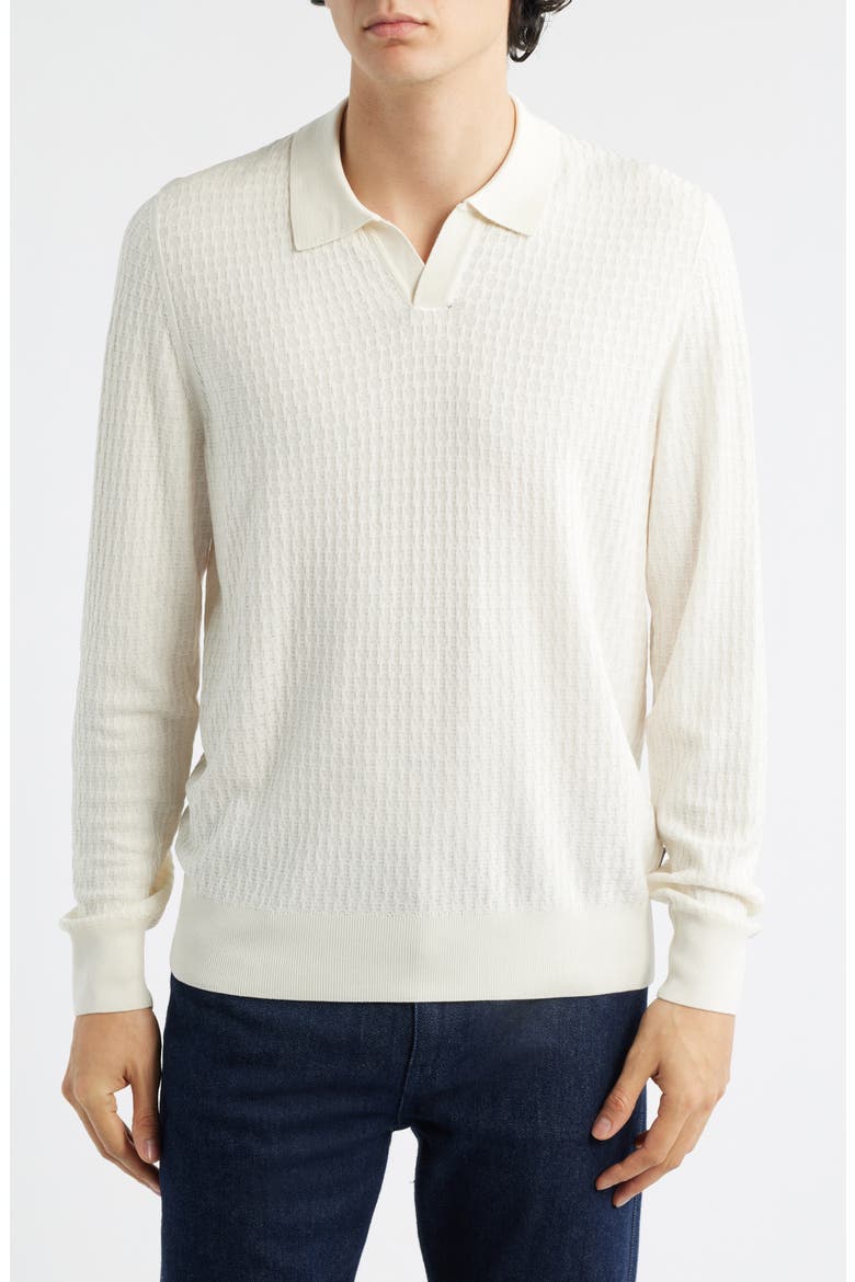 Umbarto Silk Long Sleeve Polo, Main, color, OPEN WHITE