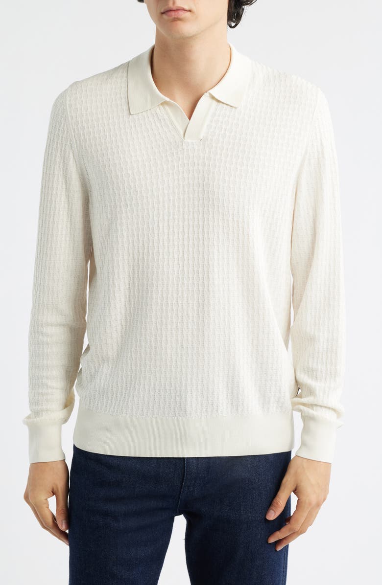 BOSS Umbarto Silk Long Sleeve Polo, Main, color, Open White