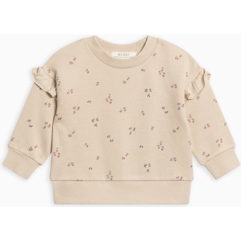Kendi Abbey Fleece Ruffle Sleeve Pullover Sweatshirt In Neutral