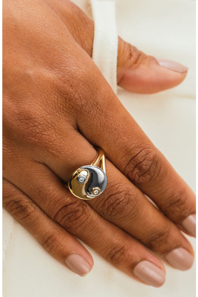 Two Tone Diamond Bezel Yin Yang Ring, Alternate, color, Silver / Gold