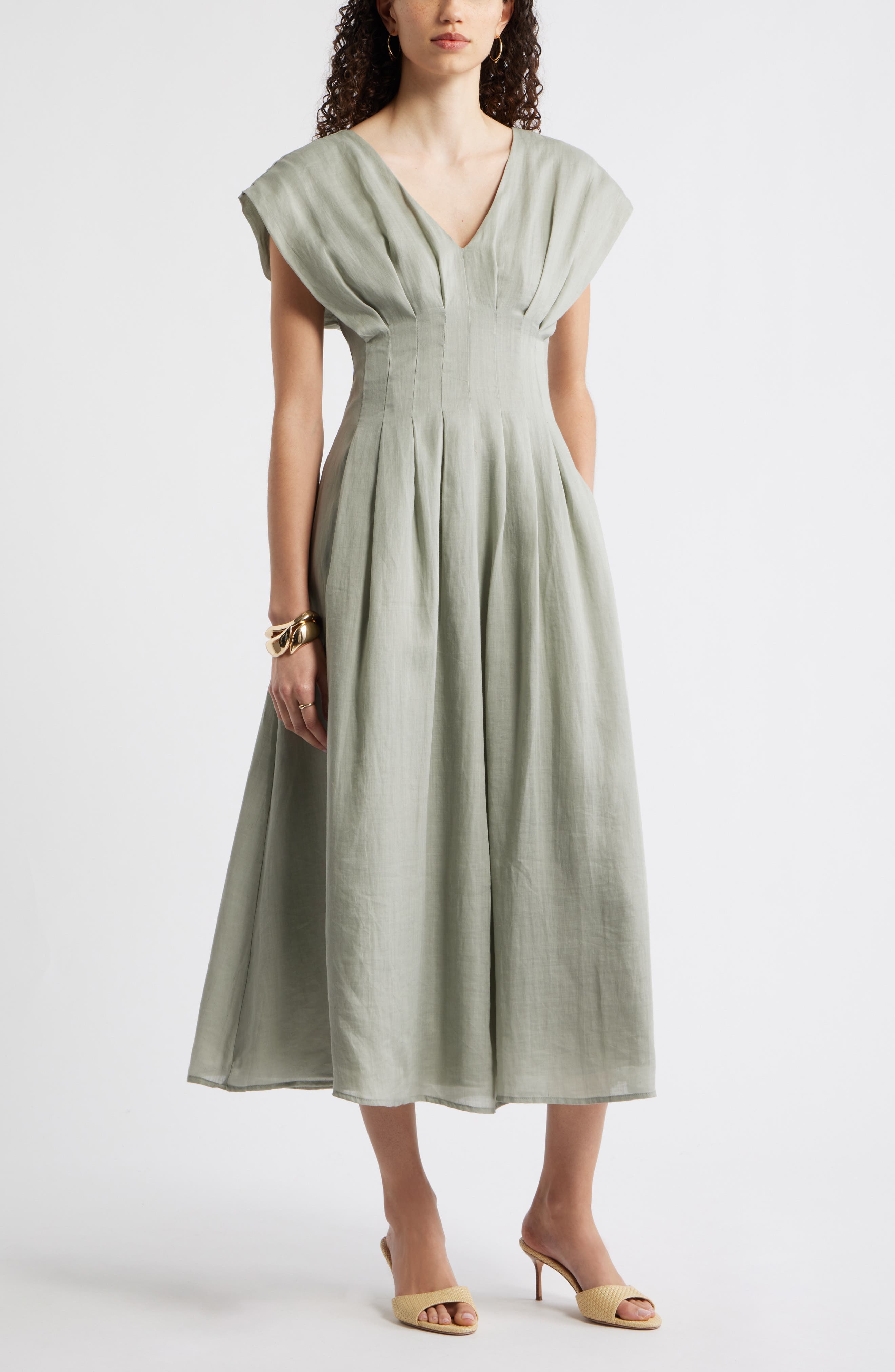 Pleat Waist A-Line Dress