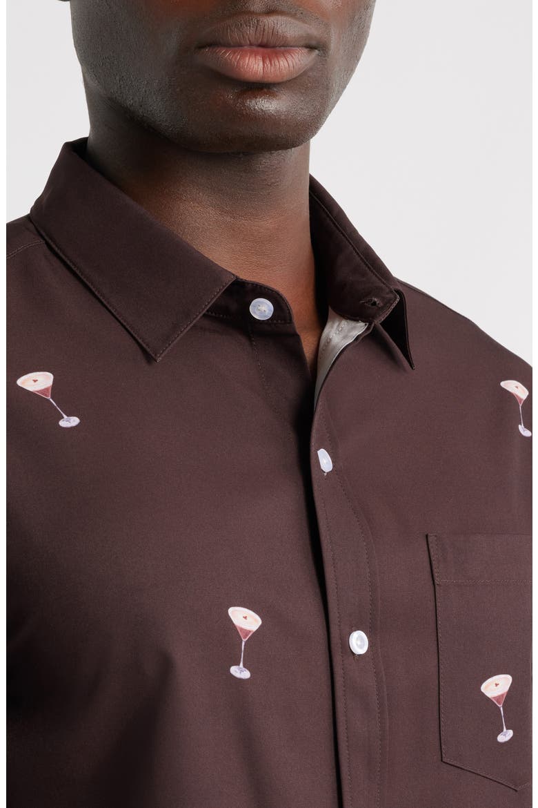 Espresso Martini Trim Fit Short Sleeve Performance Button-Down Shirt, Alternate, color, BROWN