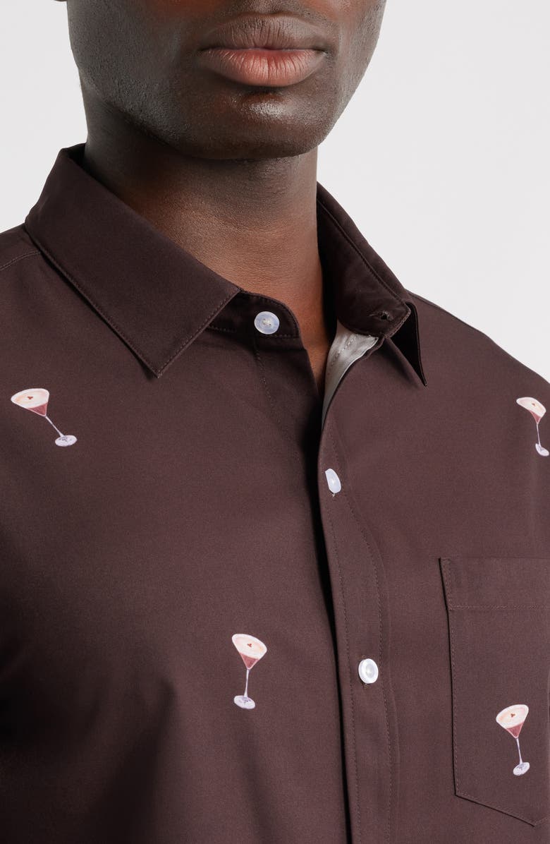 MAVRANS Espresso Martini Trim Fit Short Sleeve Performance Button-Down Shirt, Alternate, color, Brown