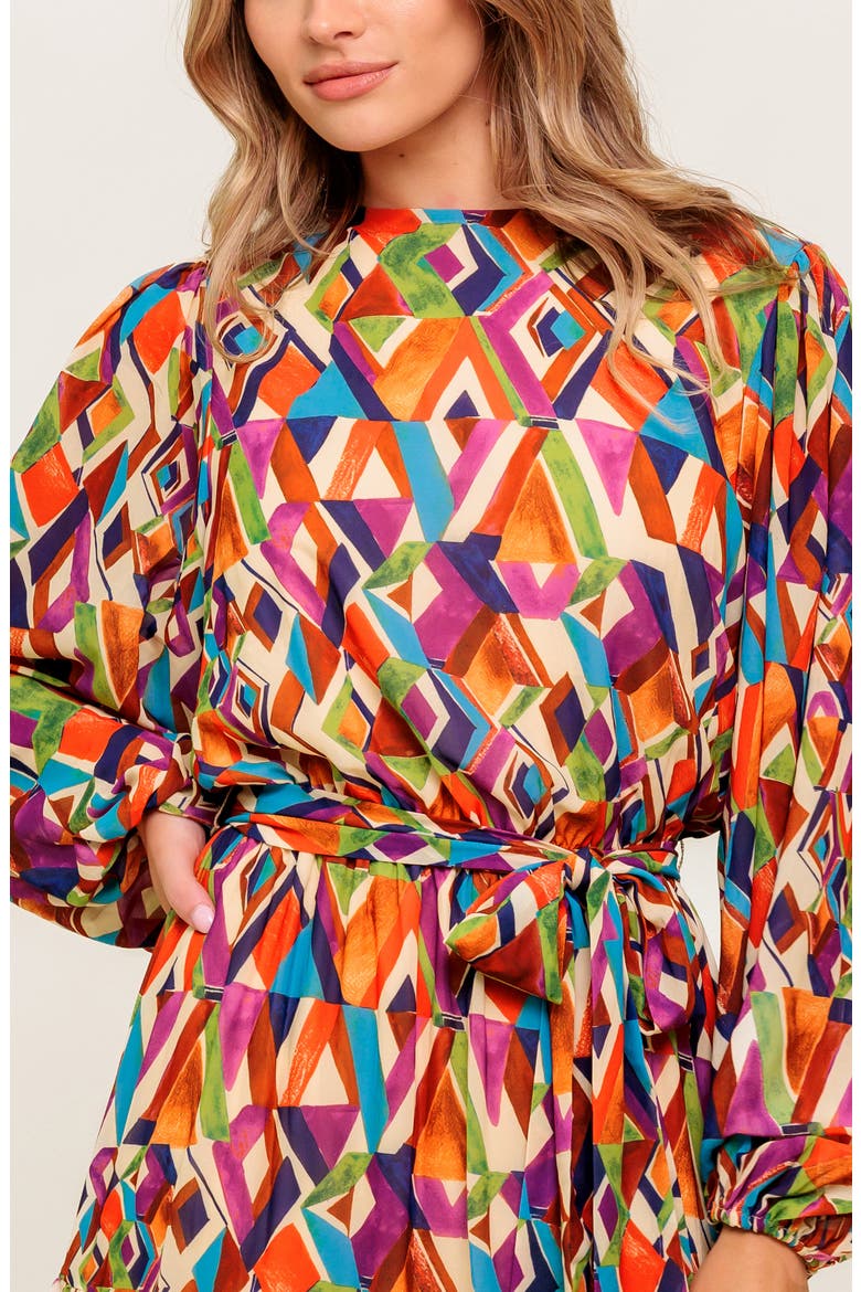 Print Long Sleeve Tiered Midi Dress, Alternate, color, PLUM MATCHA