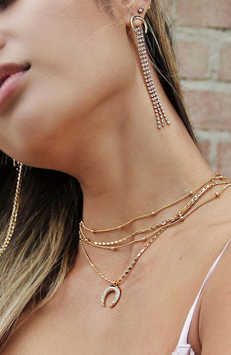 Ettika Crescent Horn Multistrand Pendant Necklace, Alternate, color, Gold