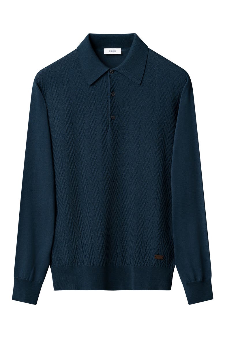 Chevron Structure Long Sleeve Polo, Alternate, color, MEDIUM BLUE
