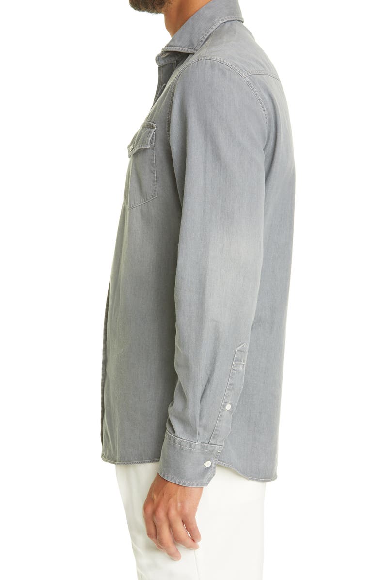 Brunello Cucinelli Leisure Fit Denim Western Shirt, Alternate, color, 