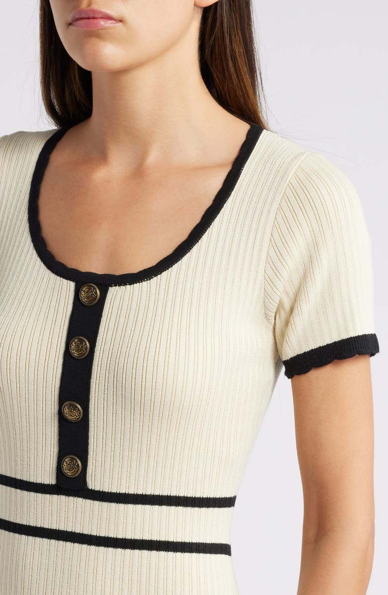 ZOE AND CLAIRE Short Sleeve Fitted Midi Sweater Dress, Alternate, color, Cream