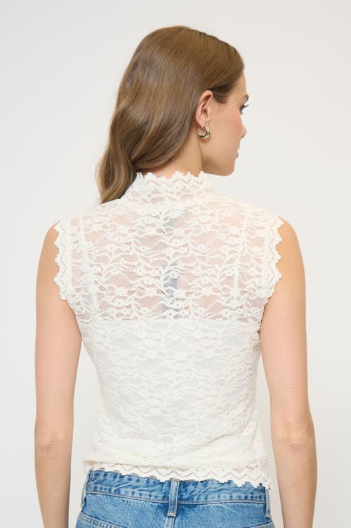 Central Park West Stella Sleeveless Stretch Lace Turtleneck In White