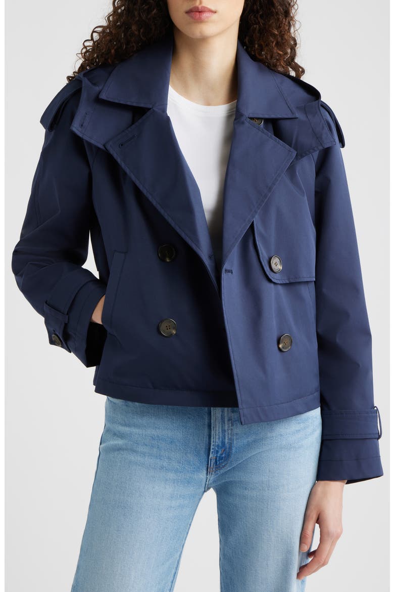 Crop Trench Coat with Removable Hood, Alternate, color, MIDNIGHT