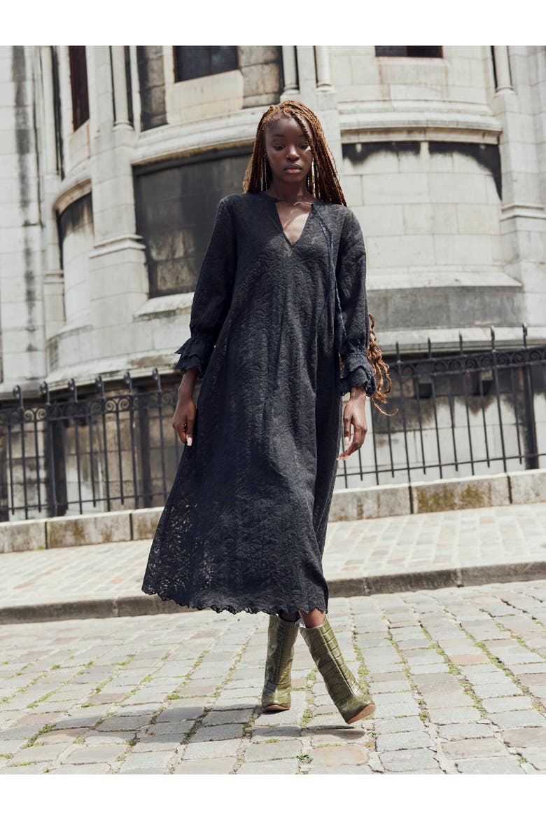 Penny Midi Dress, Alternate, color, Black Lace