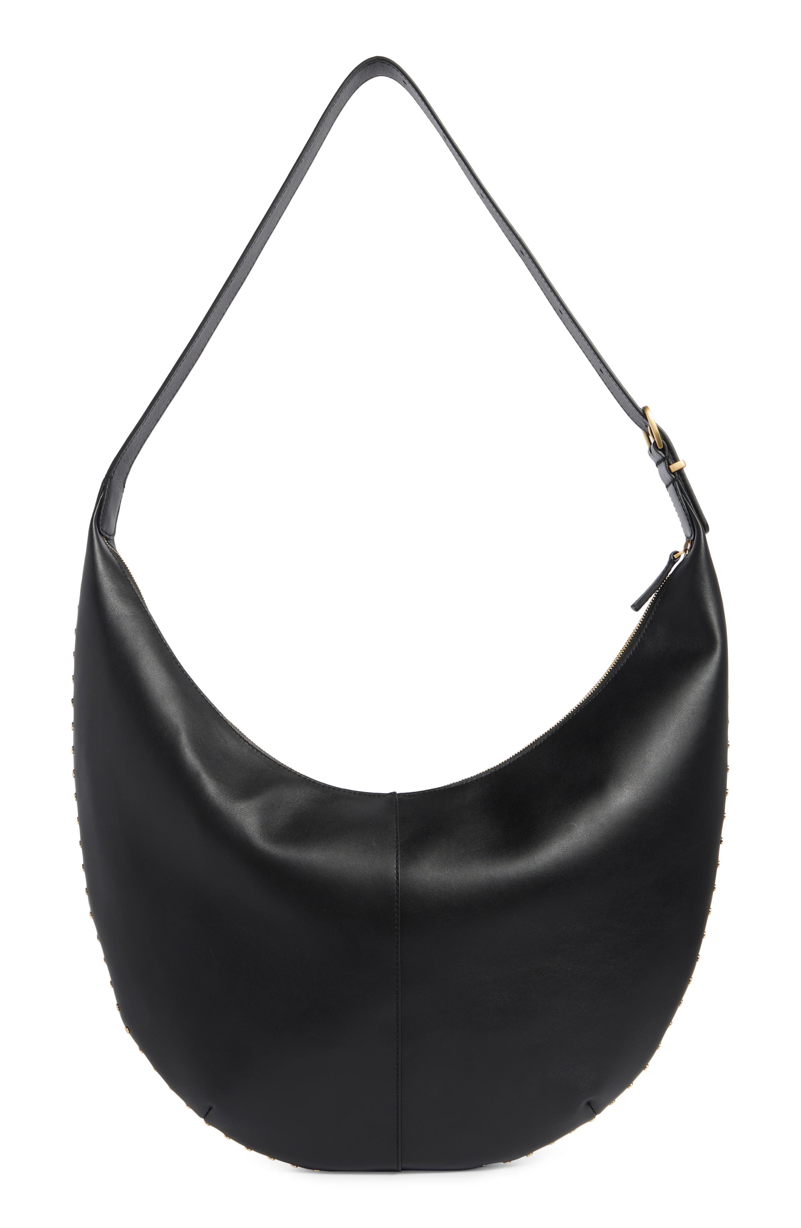 Madewell Essentials Curve Leather Shoulder Bag, Alternate, color, True Black