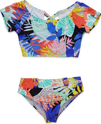 Hobie Kids' Woodstock Crochet Trim Halter Neck Two-Piece Swimsuit in Multi