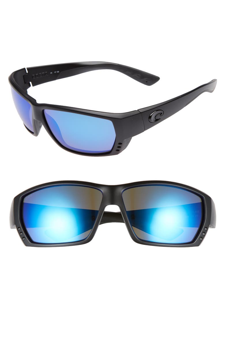 Tuna Alley 60mm Polarized Sunglasses, Main, color, BLACKOUT/ BLUE MIRROR