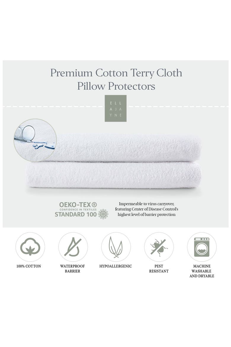 Cotton Terry Cloth Waterproof Pillow Cover, Alternate, color, WHITE