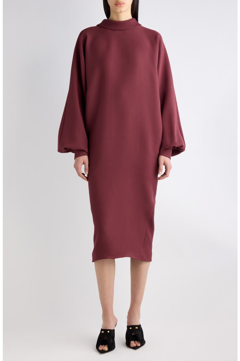 Stand Collar Balloon Sleeve Dress, Main, color, 6164 BURGUNDY